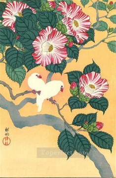 花 鳥 Painting - 椿と稲鳥 1929年 大原古邨新版画